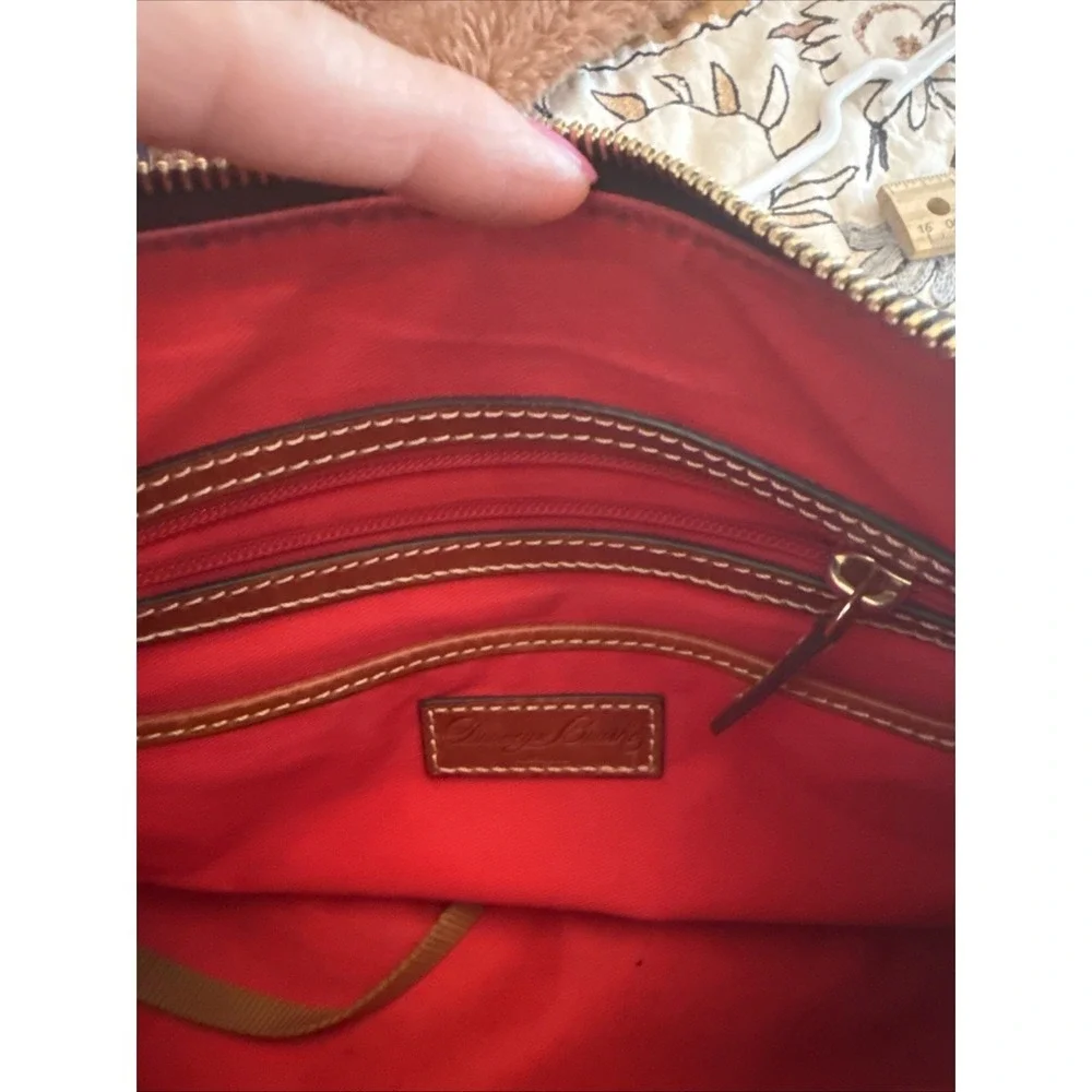 Dooney & Bourke Black Ostrich Embossed Leather Hobo Shoulder Bag Red Lining